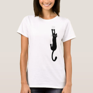Camiseta Wild and Crazy Black Cat Hanging On   Humorous
