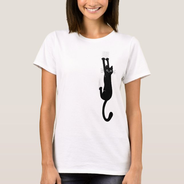 Camiseta Wild and Crazy Black Cat Hanging On | Humorous (Anverso)