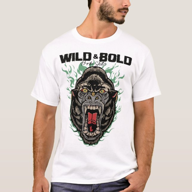 Camiseta wild bold gorille tattoo old school flamme gros si (Anverso)