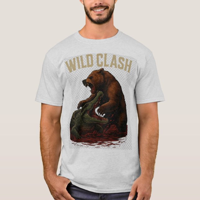 Camiseta Wild Clash – Epic Battle Between Bear and Crocodil (Anverso)
