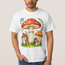 Camiseta Wild mushrooms and flowers in grass forest nature