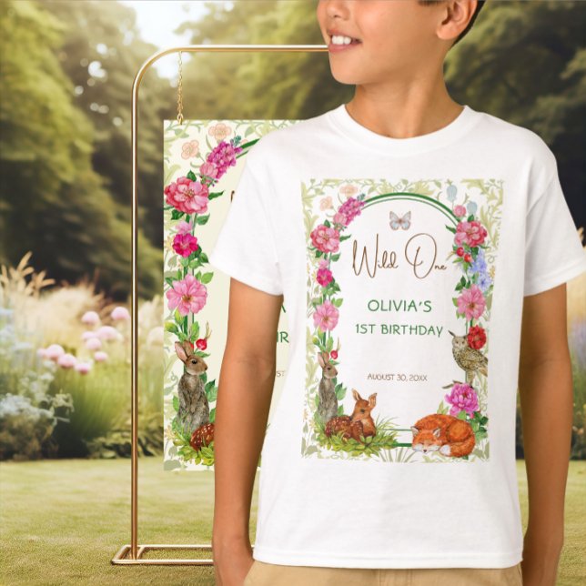 Camiseta Wild One Floral Forest Friends Birthday (Subido por el creador)