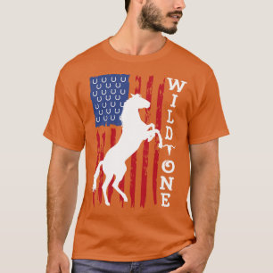 Camiseta Wild One Horse Lover American Flag Vintage Distres
