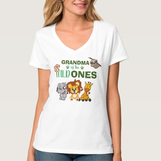 Camiseta Wild One Jungle Safari Zoo Animal Twins Abuela (Anverso)