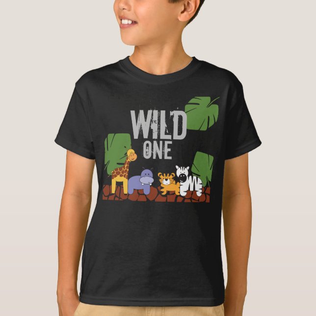 Camiseta WILD ONE Safari Jungle Tema del primer cumpleaños  (Anverso)