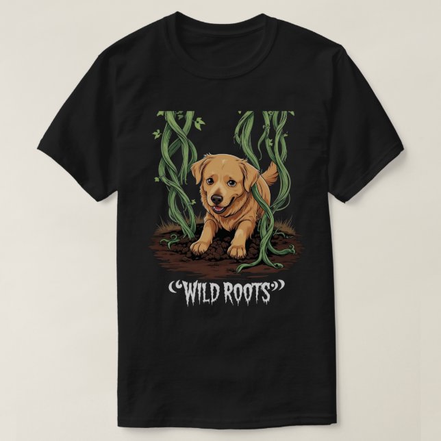 Camiseta Wild Roots – Spooky Golden Retriever Garden Design (Diseño del anverso)