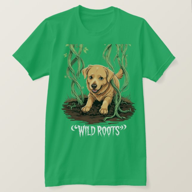 Camiseta Wild Roots – Spooky Golden Retriever Garden Design (Anverso del diseño)
