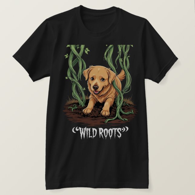 Camiseta Wild Roots – Spooky Golden Retriever Garden Design (Anverso del diseño)
