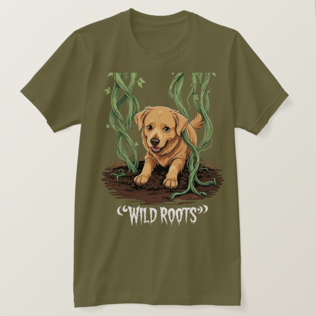 Camiseta Wild Roots – Spooky Golden Retriever Garden Design (Anverso del diseño)