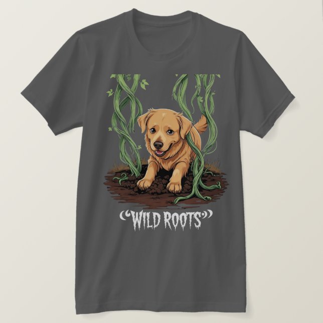 Camiseta Wild Roots – Spooky Golden Retriever Garden Design (Anverso del diseño)