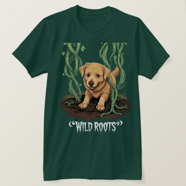 Camiseta Wild Roots – Spooky Golden Retriever Garden Design (Anverso del diseño)