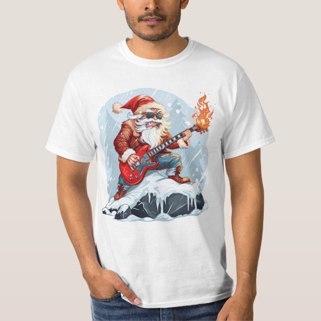 Camiseta Wild Santa Playing Guitar in Snow T-Shirt (Anverso)