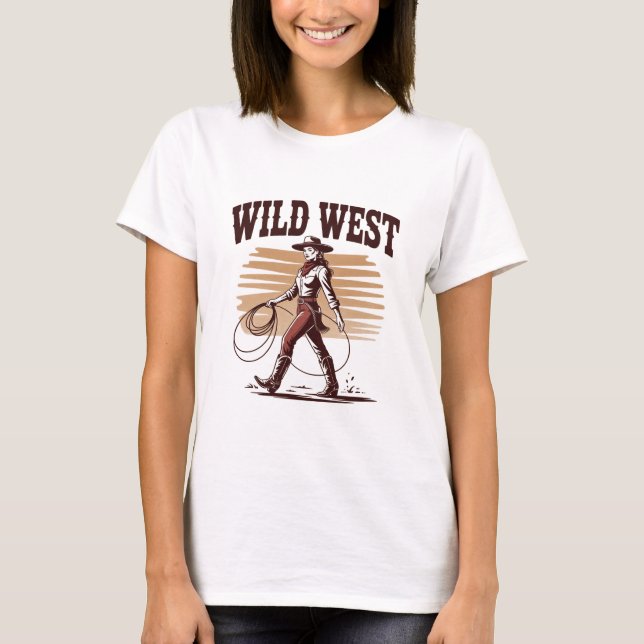 Camiseta Wild West Cowgirl – Retro (Anverso)