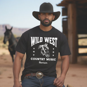 Camiseta Wild West Horse Country Music Black White T-Shirt