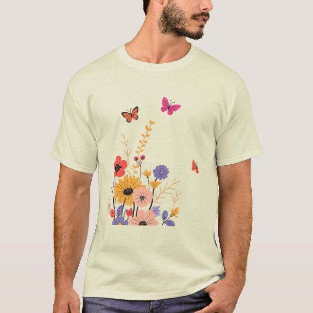 Camiseta Wildflower Garden & Butterflies Folk Art  (Anverso)
