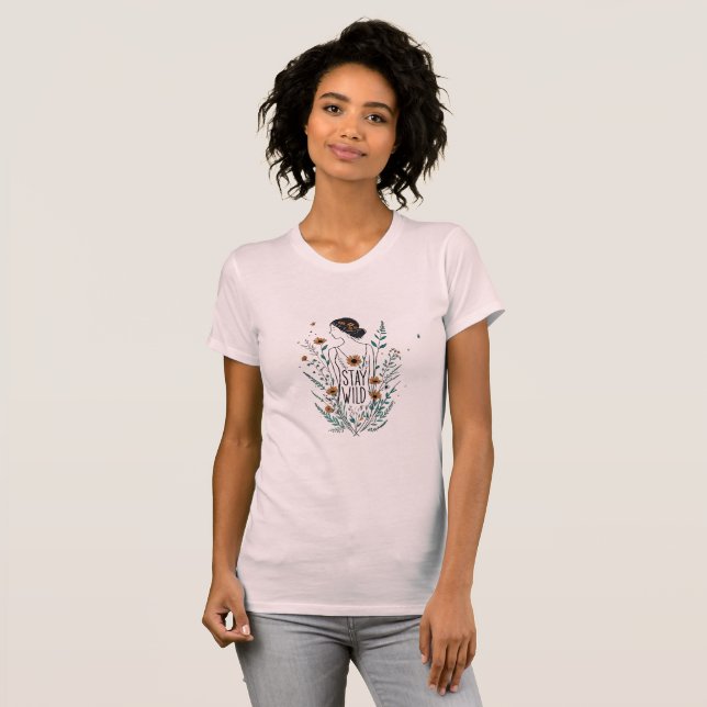 Camiseta Wildflower Soul – Stay Wild Line Art Floral Silhou (Anverso completo)