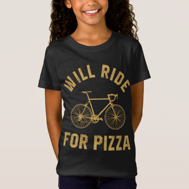 Camiseta Will Bike For Pizza Diseño Difícil Ciclismo Divert (Anverso)