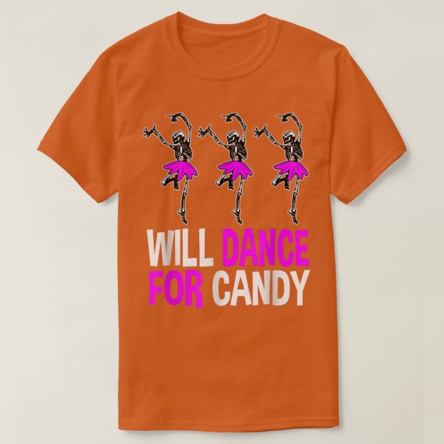 Camiseta Will Dance For Candy Dancing Skeleton Halloween Sq (Diseño del anverso)