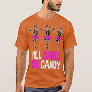Camiseta Will Dance For Candy Dancing Skeleton Halloween Sq