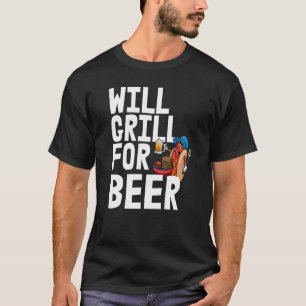 Camiseta Will Grill For Beer Women Hot Dog & Beer Foodie L