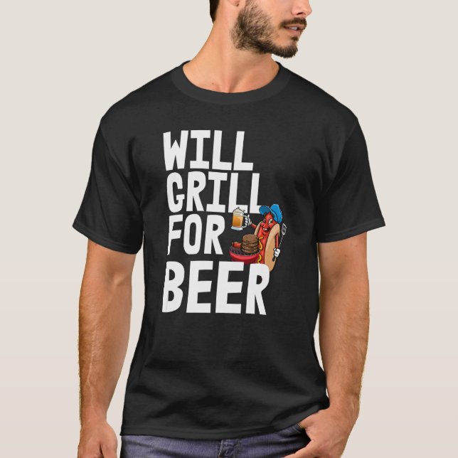 Camiseta Will Grill For Beer Women Hot Dog & Beer Foodie L (Anverso)