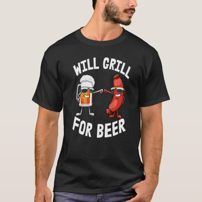 Camiseta Will Grill For Beer Women Hot Dog & Beer Foodie L (Anverso)