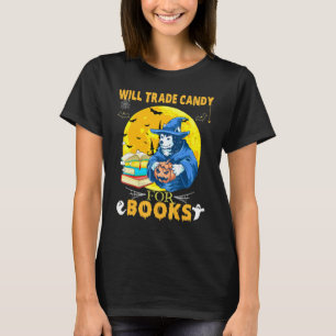 Camiseta Will Trade Candy For Books Husky Dog Witch Hallowe