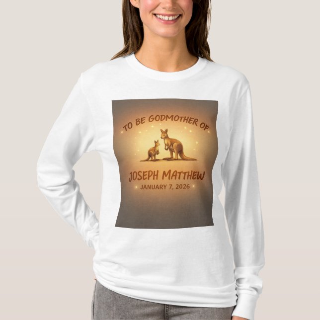 Camiseta Will You Be My Godmother?” Kangaroo Keepsake Desig (Anverso)