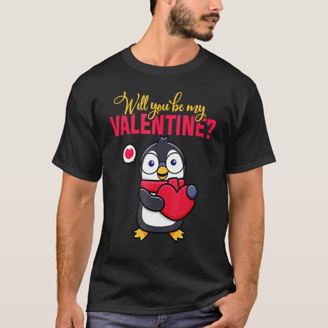 Camiseta Will You Be My Valentine Penguin Valentine's Day (Anverso)