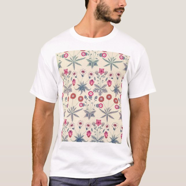 Camiseta William Morris Daisy Patrón Floral Naranja Rojo (Anverso)
