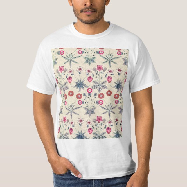 Camiseta William Morris Daisy Patrón Floral Naranja Rojo (Anverso)