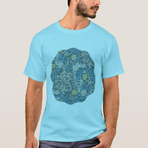 Camiseta William Morris, patrón Art Nouveau, algas, azul,