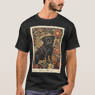 Camiseta William Morris Pug Floral Negro