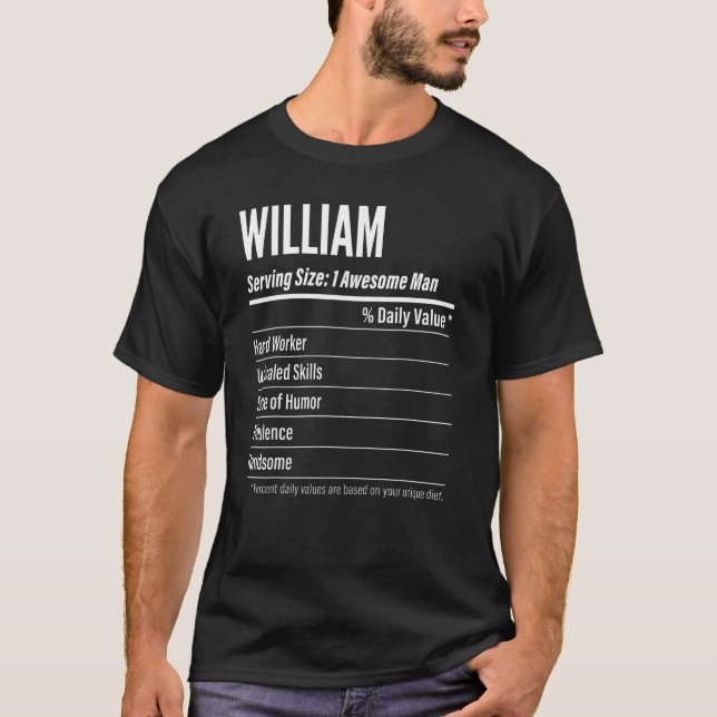 Camiseta William Serving Size Nutrition Label Calories (Anverso)