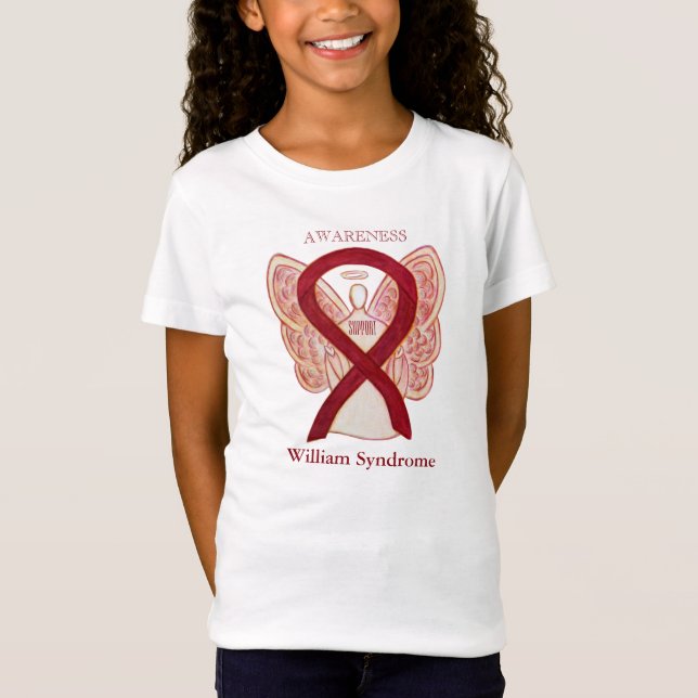 Camiseta William Syndrome Burgundy Awareness Ribbon Shirt (Anverso)