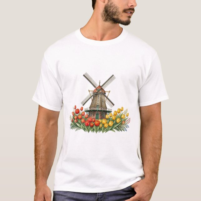 Camiseta Windmühle Im Tulpenfeld Mit Blumenhaus (Anverso)