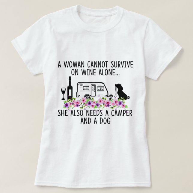 Camiseta Wine Camper Dog Floral Quote Design (Diseño del anverso)
