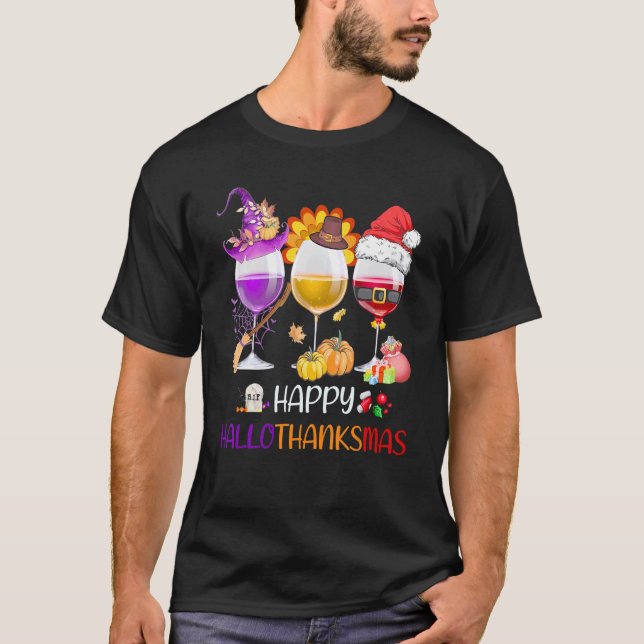 Camiseta Wine Glass Thankding Funny Wine Happy Hallogracias (Anverso)