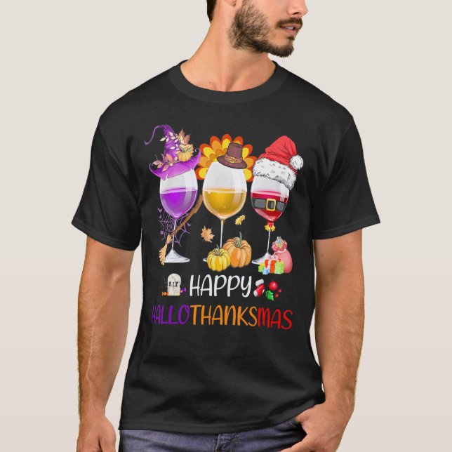 Camiseta Wine Glass Thankding Funny Wine Happy Hallogracias (Anverso)