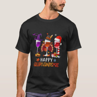 Camiseta Wine Glass Thankgiving Happy Hallothanksmas Wine