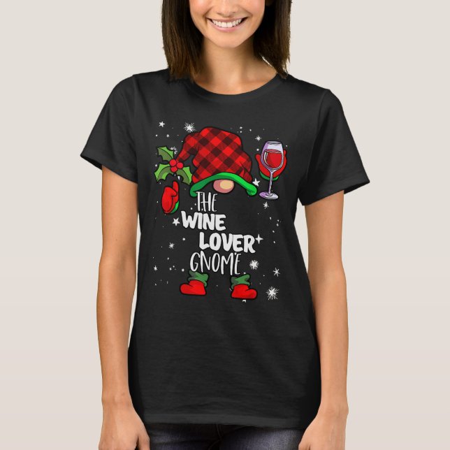 Camiseta Wine Lover Gnome Red Buffalo Plaid Matching Family (Anverso)