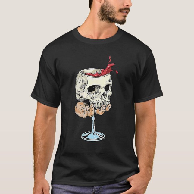 Camiseta Wine Skull Glass Red Wine Halloween (Anverso)