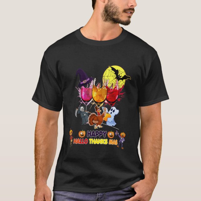 Camiseta Wines Glass Thankending Happy Hallothanksmas (Anverso)