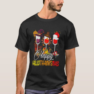Camiseta Wines Glass Thankending Happy Hallothanksmas