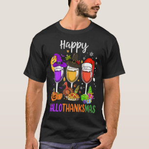 Camiseta Wines Glass Thankending Happy Hallothanksmas 1