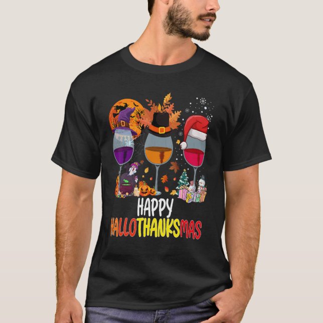 Camiseta Wines Glass Thankending Happy Hallothanksmas 2 (Anverso)