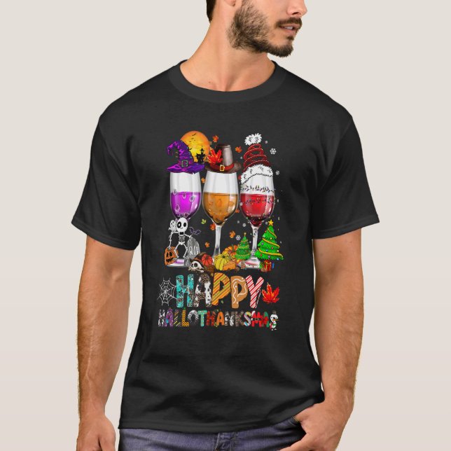 Camiseta Wines Glass Thankending Happy Hallothanksmas 3 (Anverso)