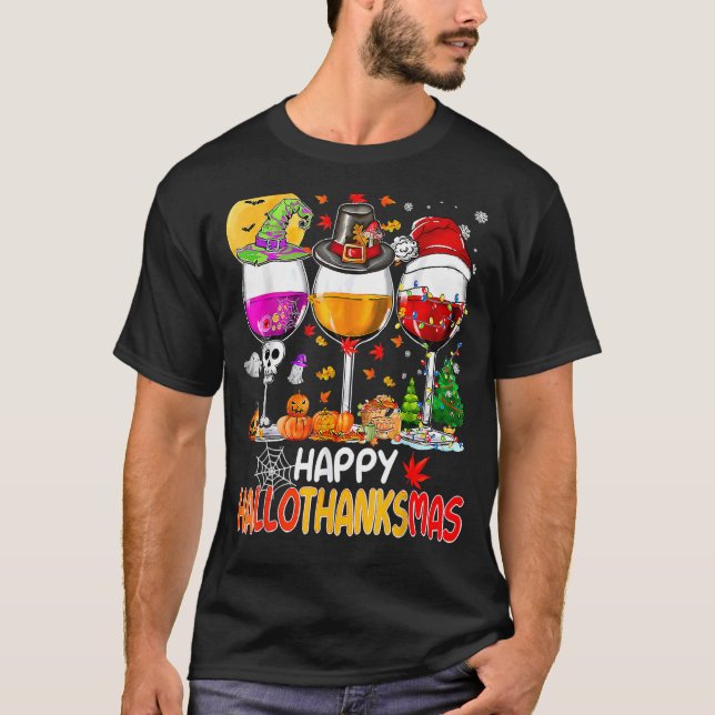 Camiseta Wines Glass Thankending Happy Hallothanksmas 5 (Anverso)