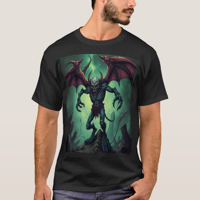 Camiseta Winged Demon in Apocalyptic Ruins (Anverso)