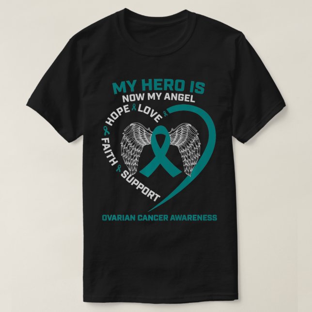 Camiseta Wings Gifts My Hero Is Now My Angel Ovarian Cancer (Diseño del anverso)